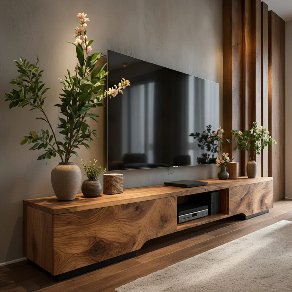 Solid Wood TV Stand – Modern Wabi Sabi Media Console - Rustiracraft