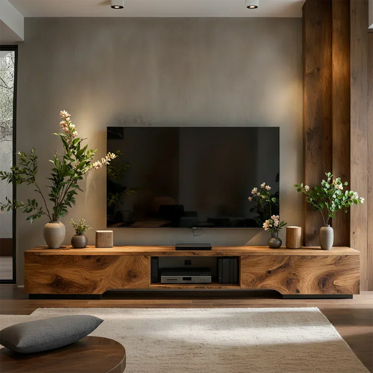 Solid Wood TV Stand – Modern Wabi Sabi Media Console - Rustiracraft