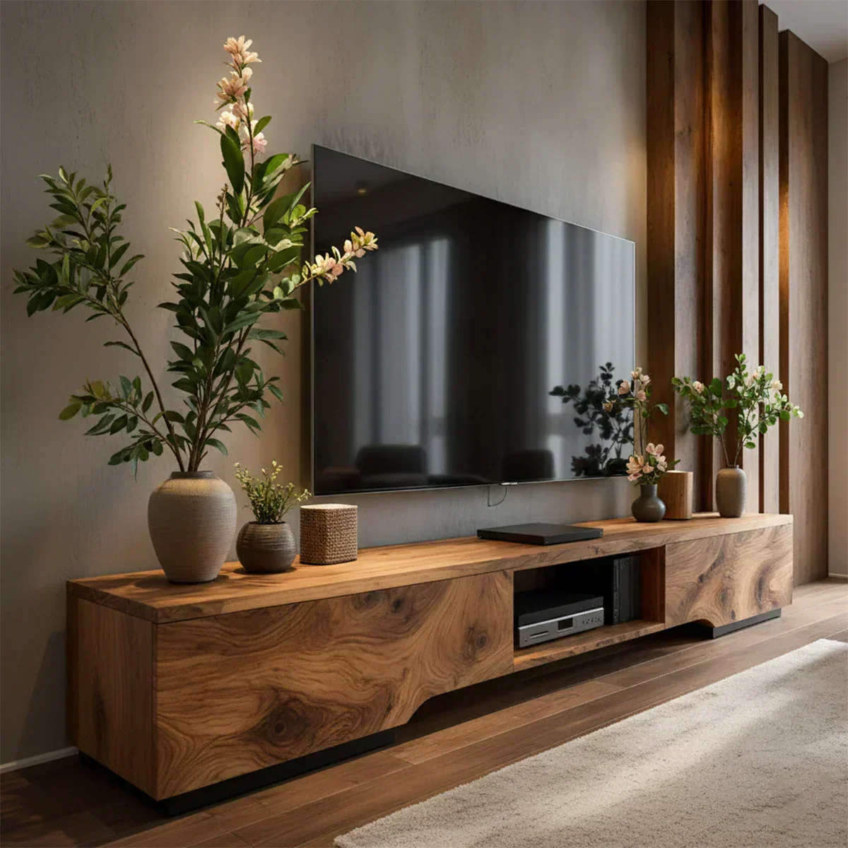 Solid Wood TV Stand – Modern Wabi Sabi Media Console - Rustiracraft
