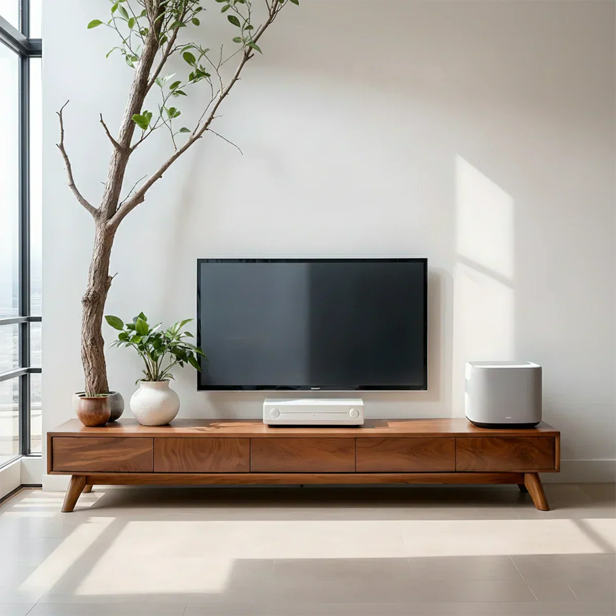 Solid Wood TV Stand – Scandinavian Minimalist Linear Design - Rustiracraft