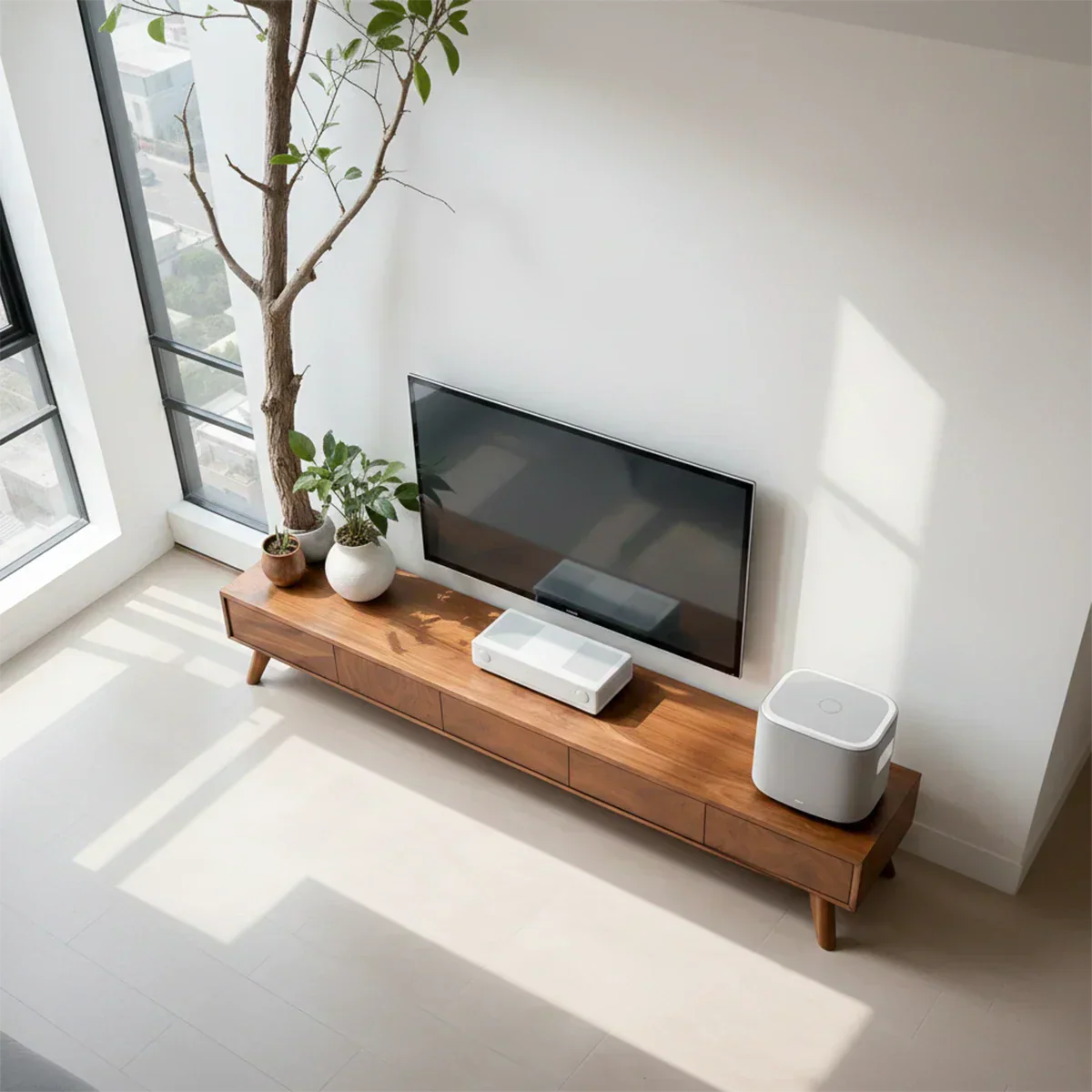 Solid Wood TV Stand – Scandinavian Minimalist Linear Design - Rustiracraft
