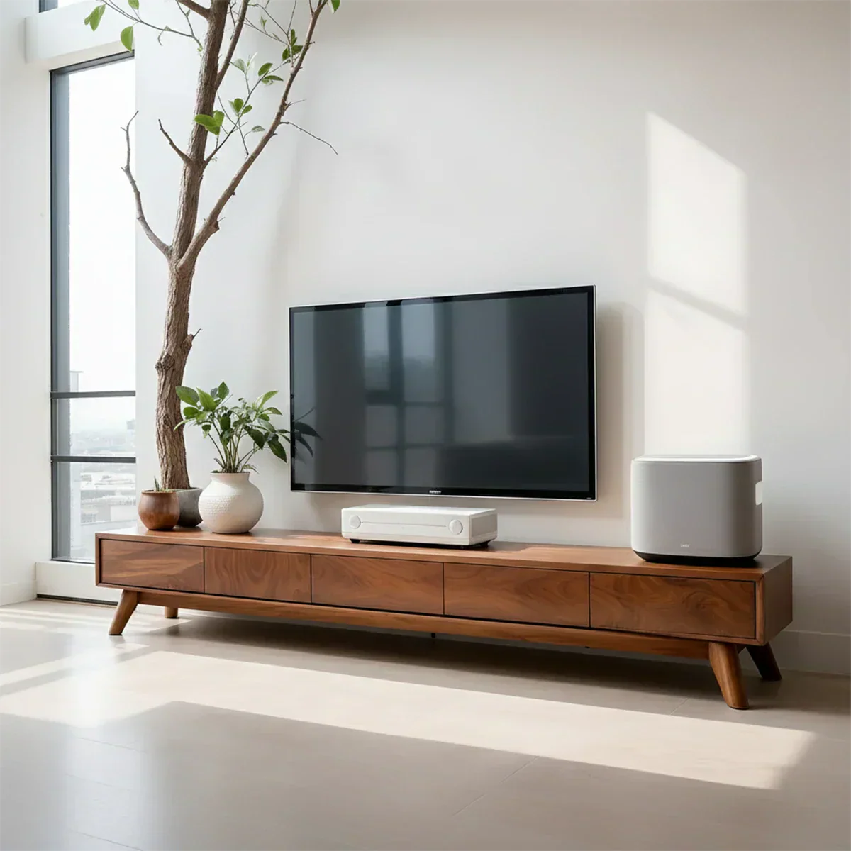 Solid Wood TV Stand – Scandinavian Minimalist Linear Design - Rustiracraft