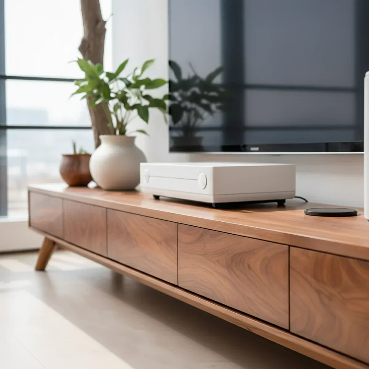 Solid Wood TV Stand – Scandinavian Minimalist Linear Design - Rustiracraft