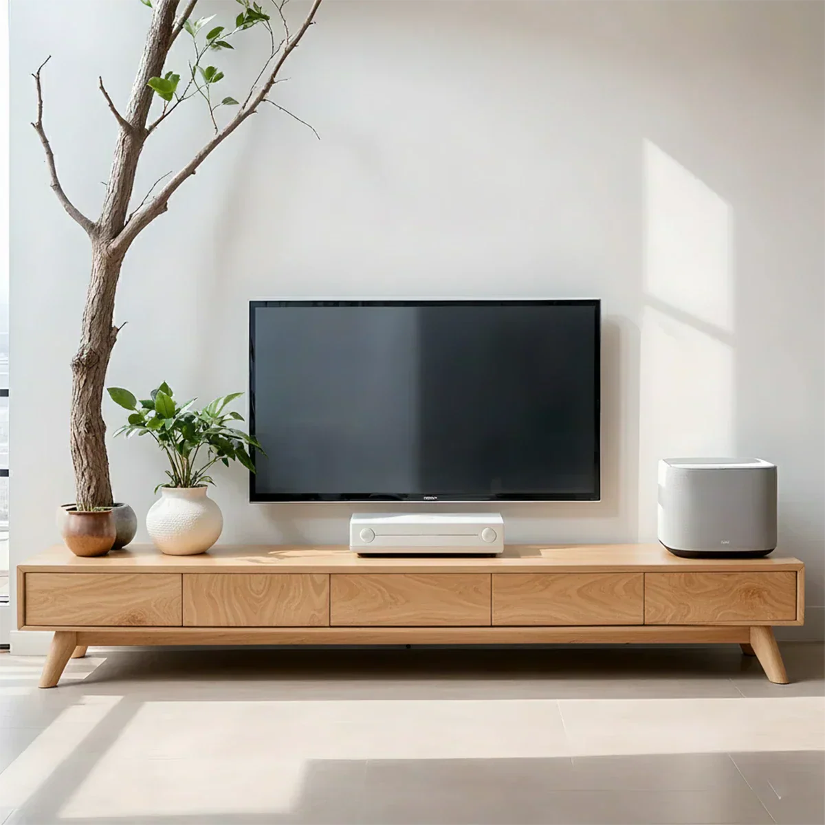 Solid Wood TV Stand – Scandinavian Minimalist Linear Design - Rustiracraft