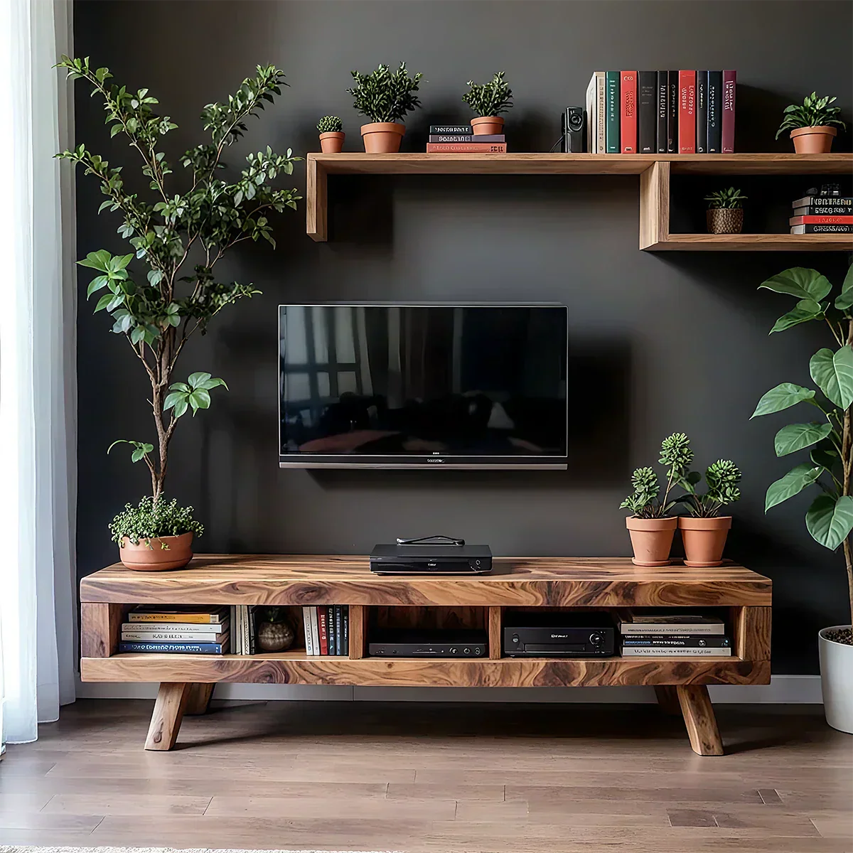 Solid Wood TV Stand – Scandinavian Modern Open-Shelf Design - Rustiracraft