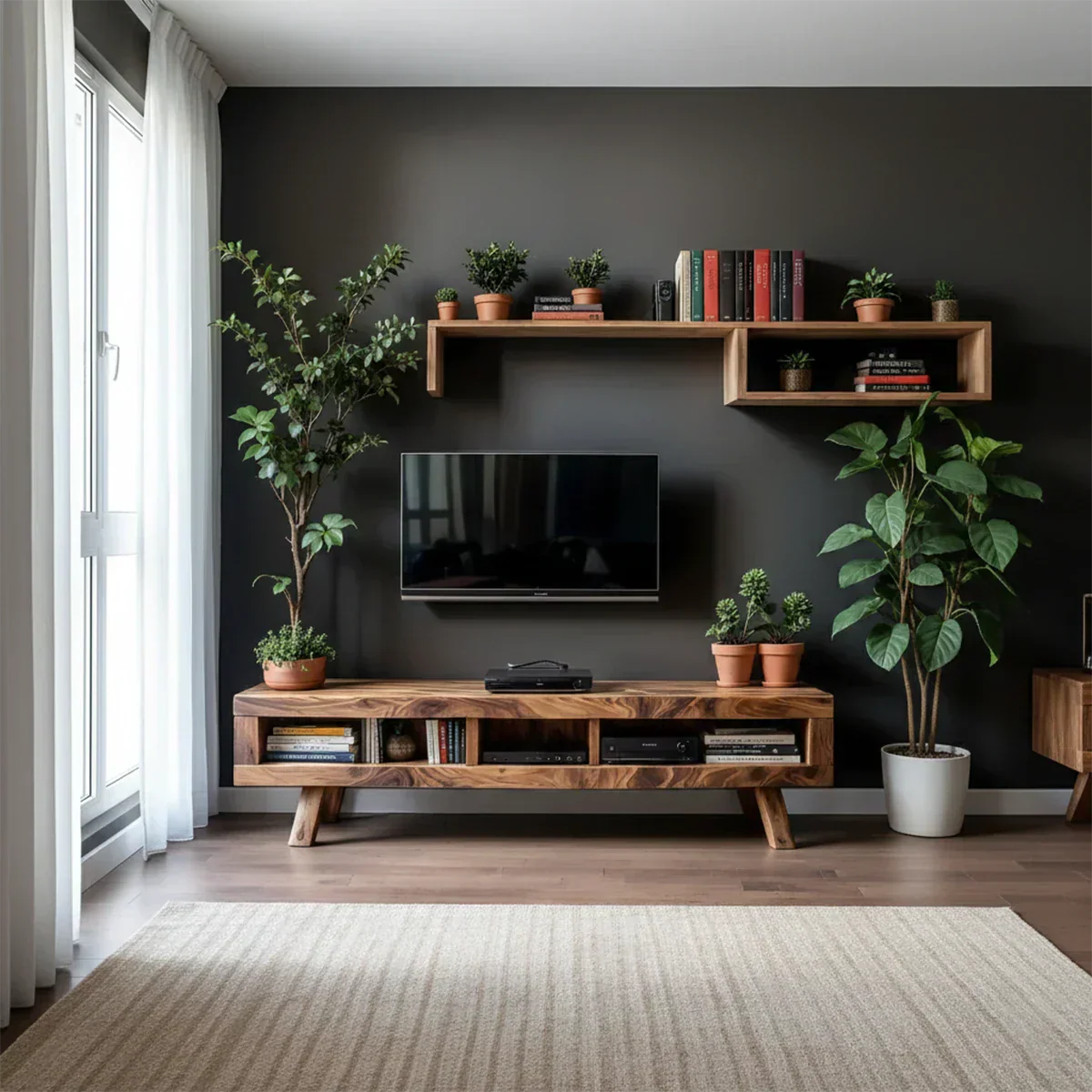 Solid Wood TV Stand – Scandinavian Modern Open-Shelf Design - Rustiracraft