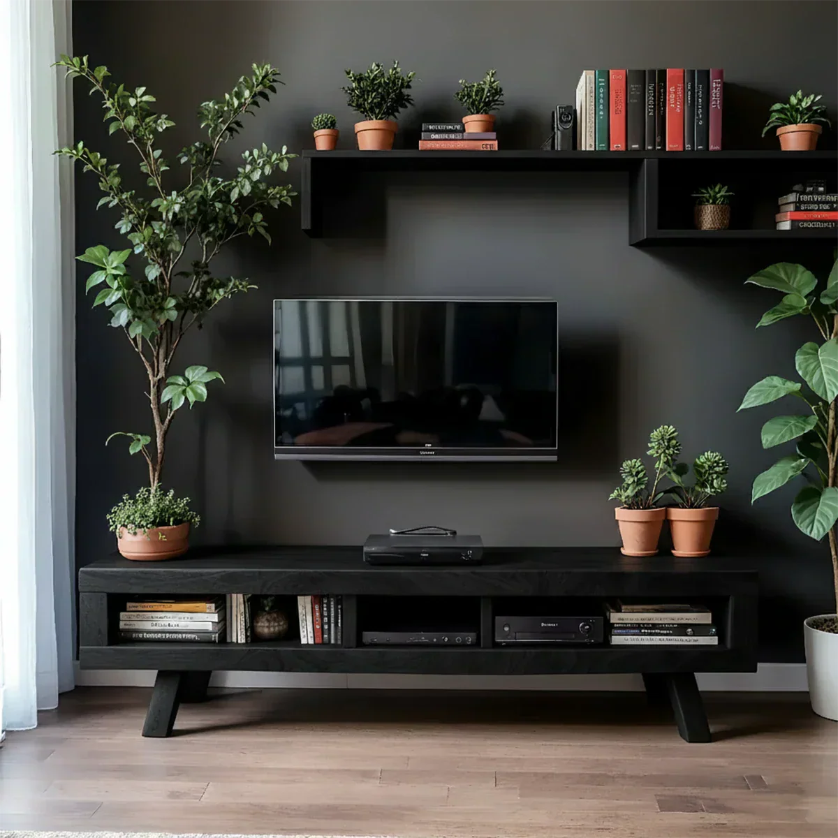 Solid Wood TV Stand – Scandinavian Modern Open-Shelf Design - Rustiracraft
