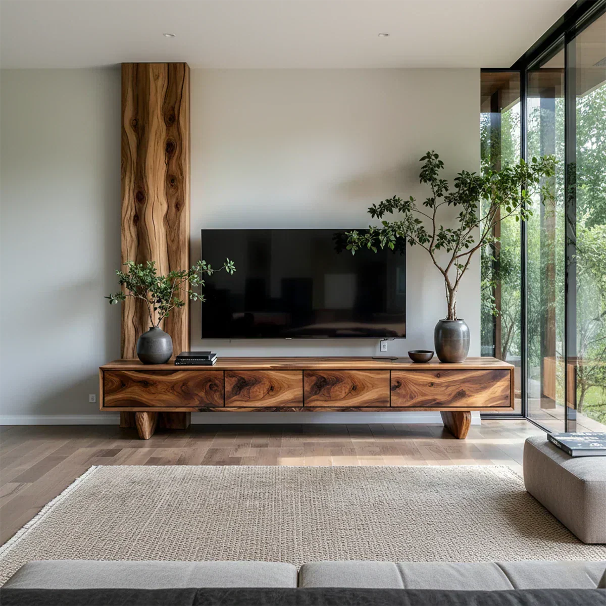 Solid Wood TV Stand – Wabi Sabi Media Console with Deep Natural Grain - Rustiracraft