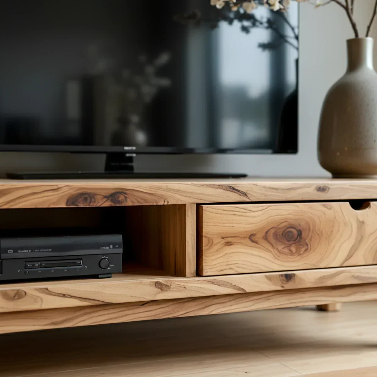 Solid Wood TV Stand – Wabi Sabi Media Console with Warm Natural Grain - Rustiracraft