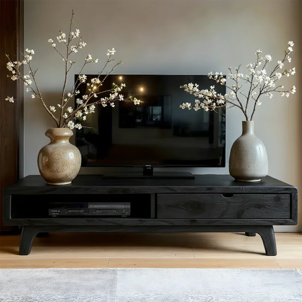 Solid Wood TV Stand – Wabi Sabi Media Console with Warm Natural Grain - Rustiracraft