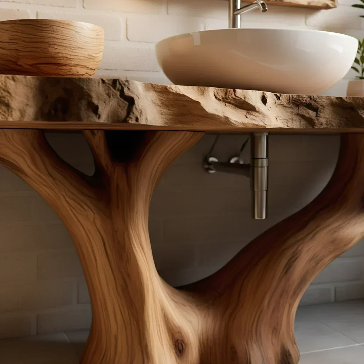 Solid Wood Tree Trunk Bathroom Vanity – Natural Live-Edge Design - Rustiracraft