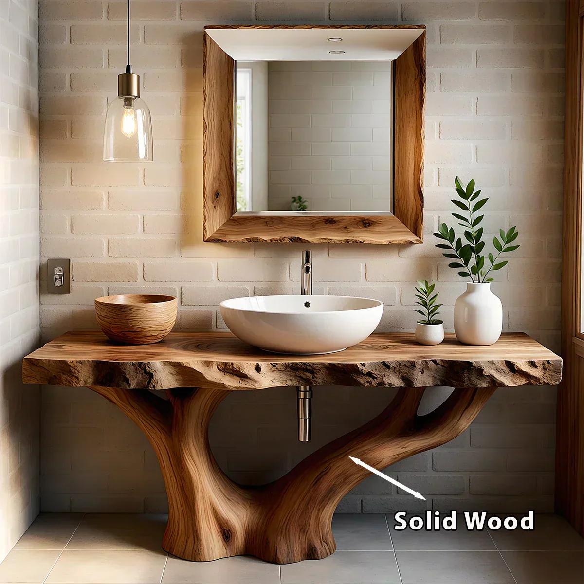 Solid Wood Tree Trunk Bathroom Vanity – Natural Live-Edge Design - Rustiracraft