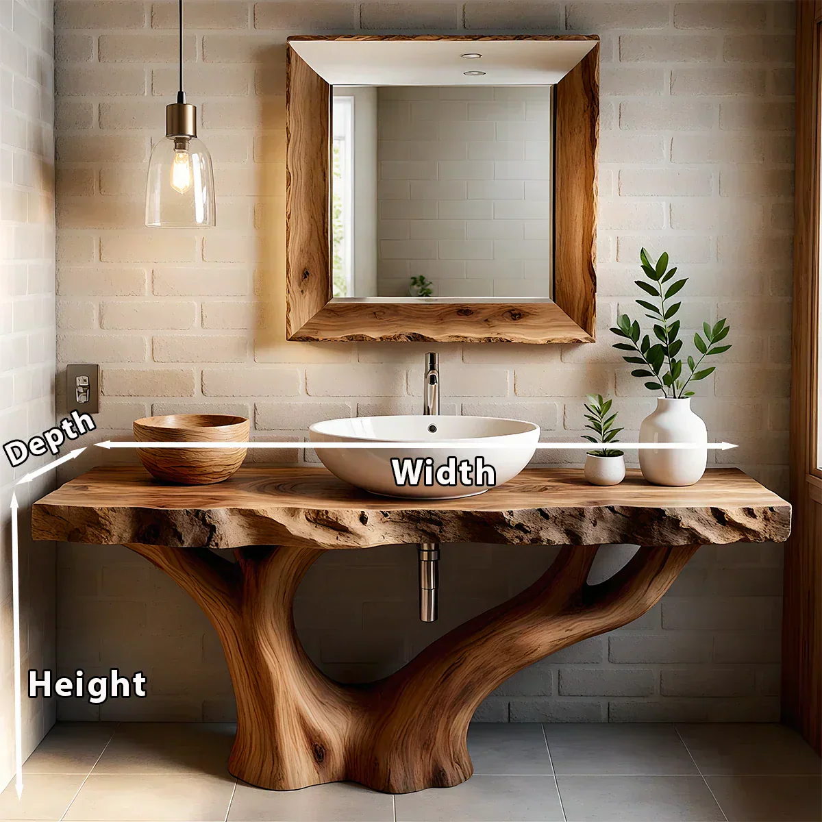 Solid Wood Tree Trunk Bathroom Vanity – Natural Live-Edge Design - Rustiracraft