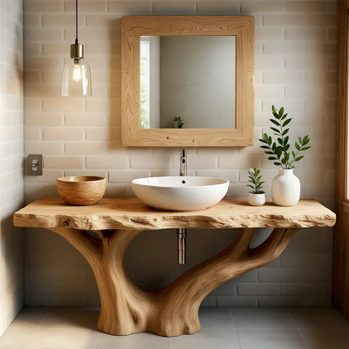 Solid Wood Tree Trunk Bathroom Vanity – Natural Live-Edge Design - Rustiracraft