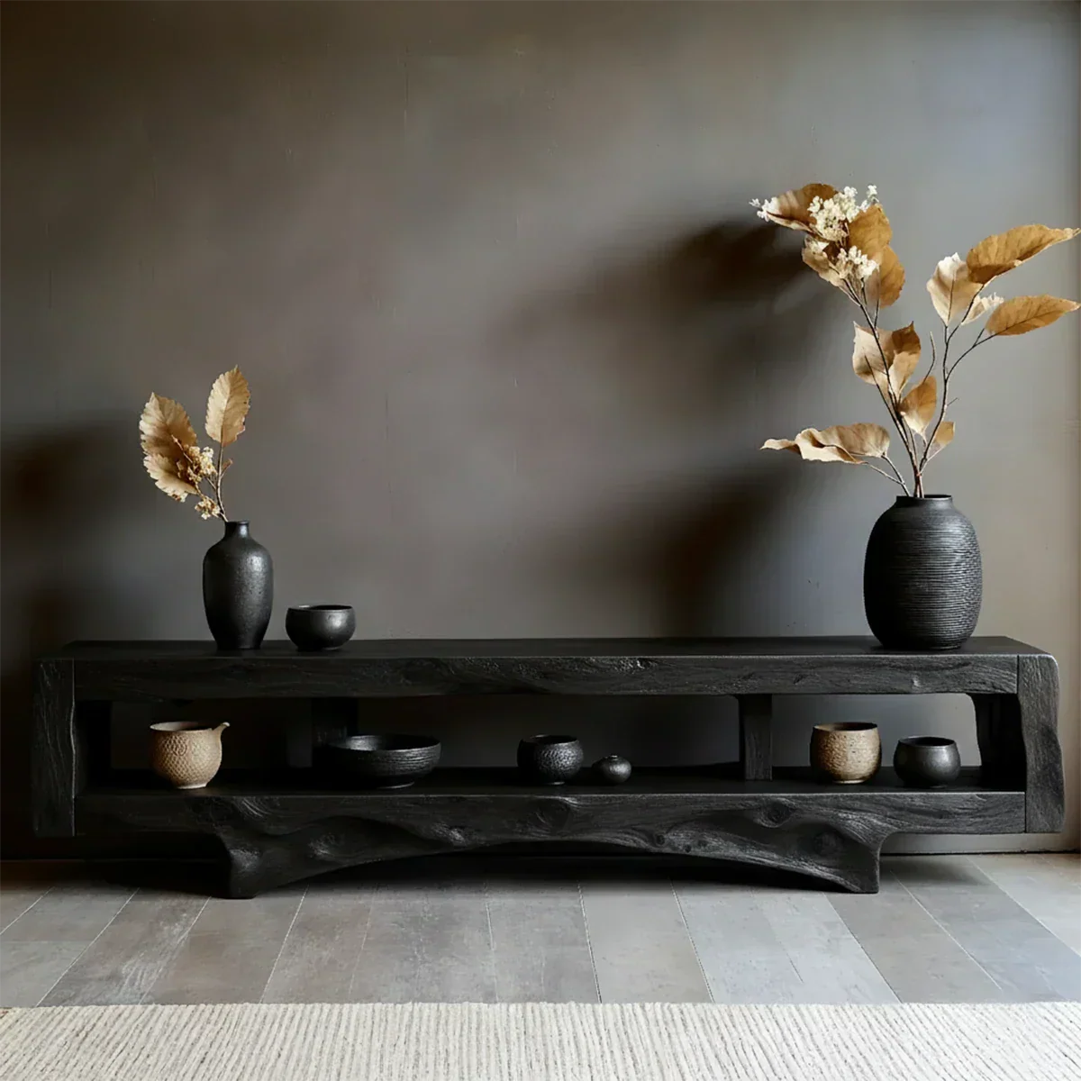 Solid Wood Wabi Sabi Console Table – Natural Finish Entryway & Living Room Shelf - Rustiracraft