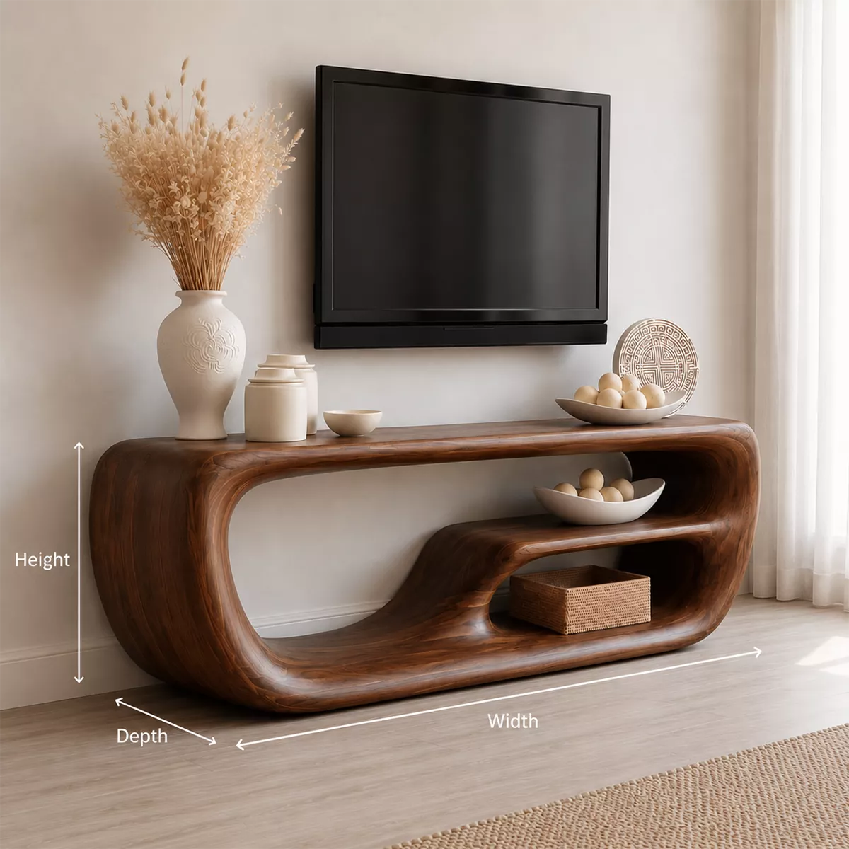 TV Stand with Two Open Nook Compartments and Solid Wood Top Bases - Rustiracraft