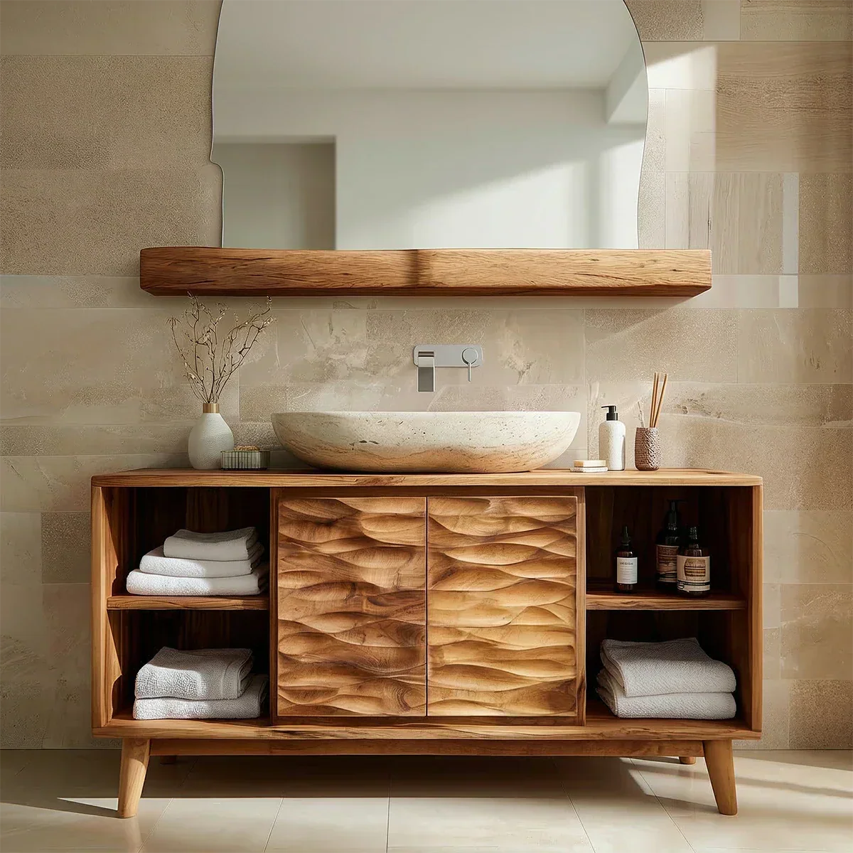 Traditional Bathroom Vanity Cabinet in Handcrafted Natural Solid Wood - Rustiracraft