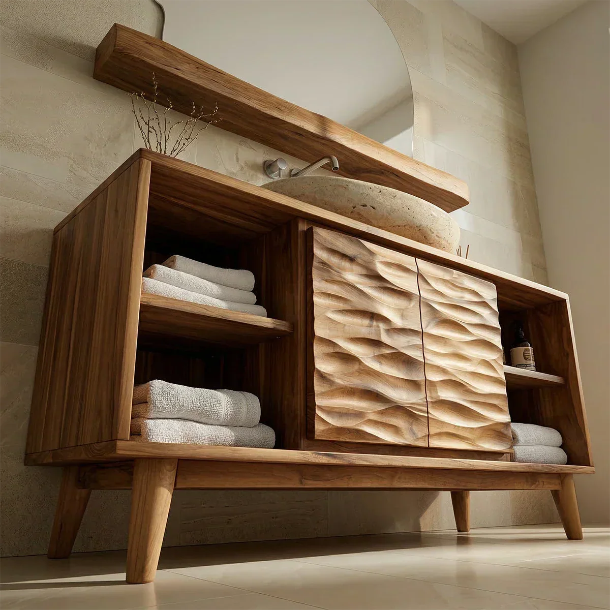 Traditional Bathroom Vanity Cabinet in Handcrafted Natural Solid Wood - Rustiracraft