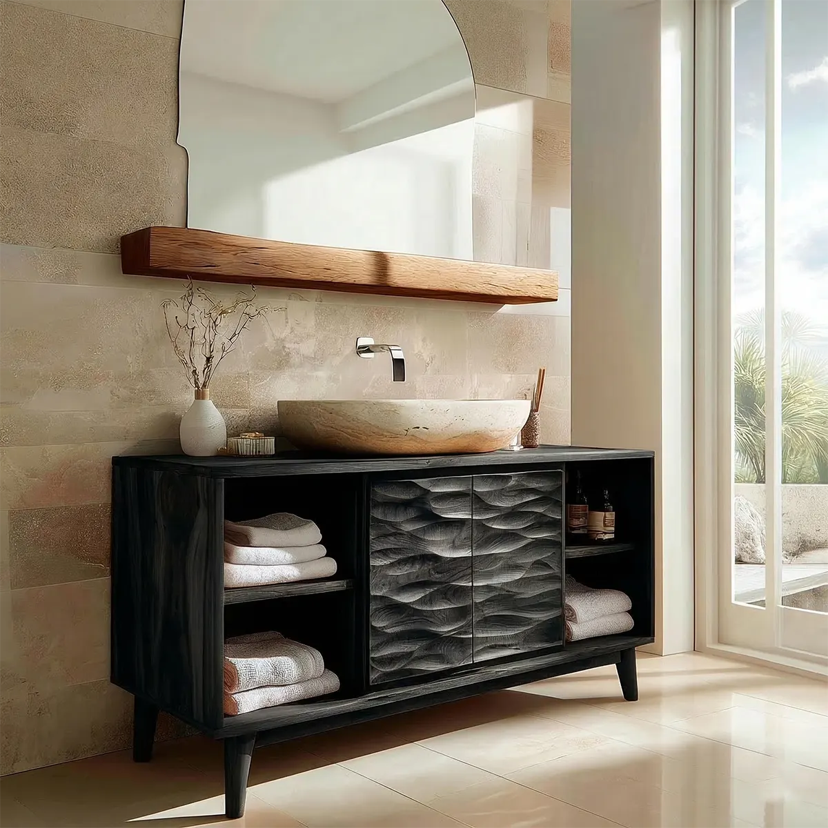 Traditional Bathroom Vanity Cabinet in Handcrafted Natural Solid Wood - Rustiracraft