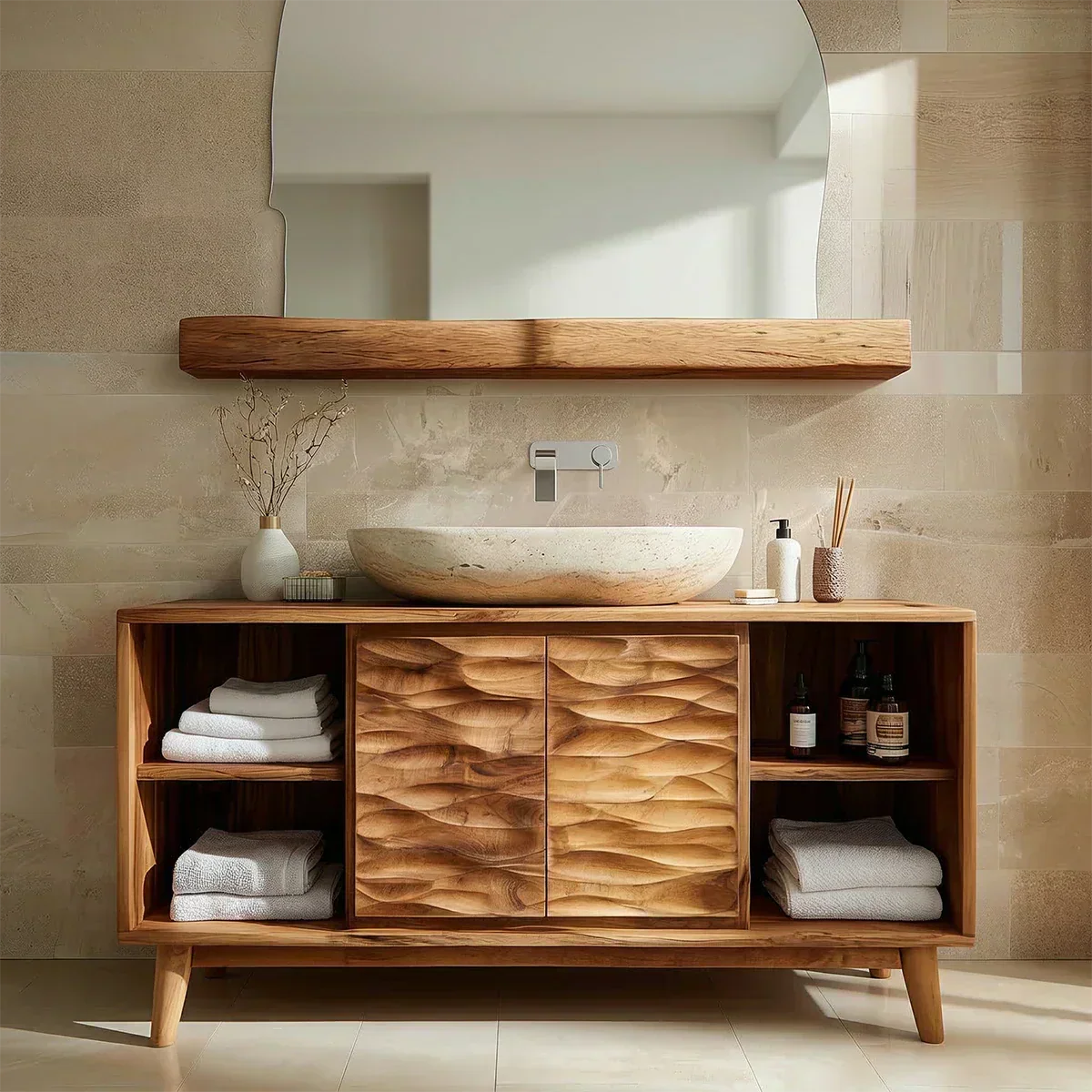 Traditional Bathroom Vanity Cabinet in Handcrafted Natural Solid Wood - Rustiracraft