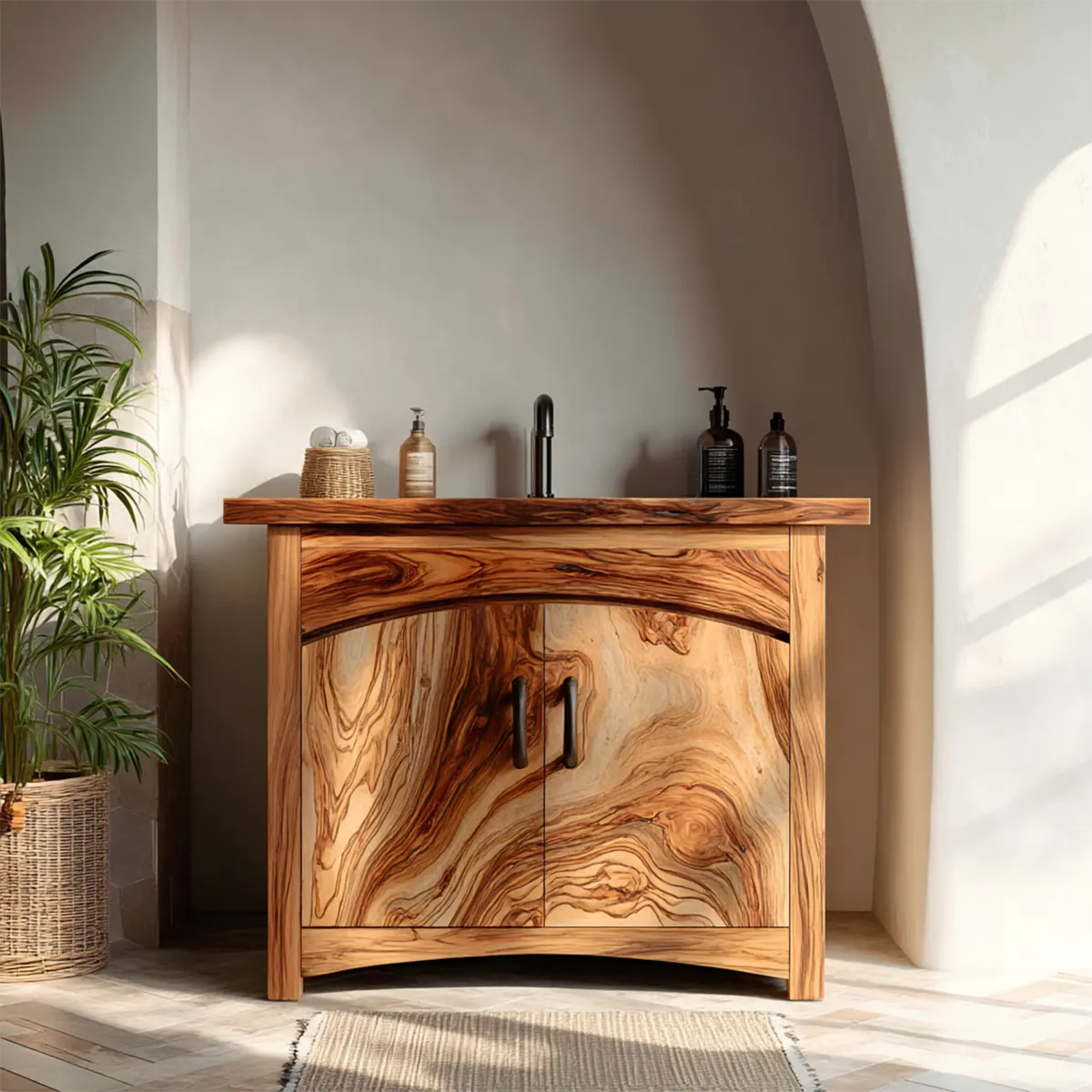 Traditional Bathroom Vanity Cabinet in Natural Solid Wood - Rustiracraft