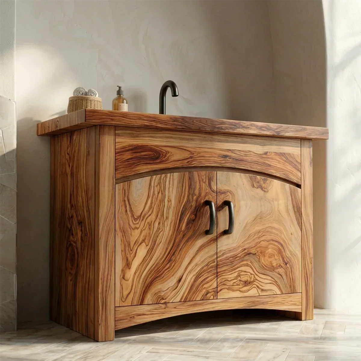 Traditional Bathroom Vanity Cabinet in Natural Solid Wood - Rustiracraft