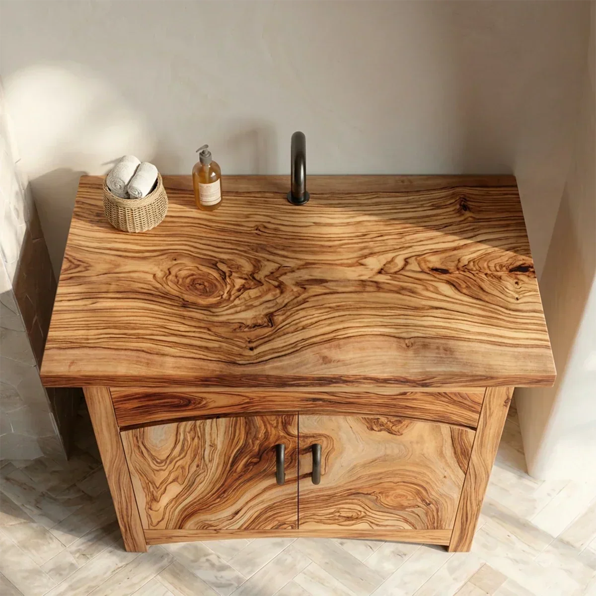 Traditional Bathroom Vanity Cabinet in Natural Solid Wood - Rustiracraft