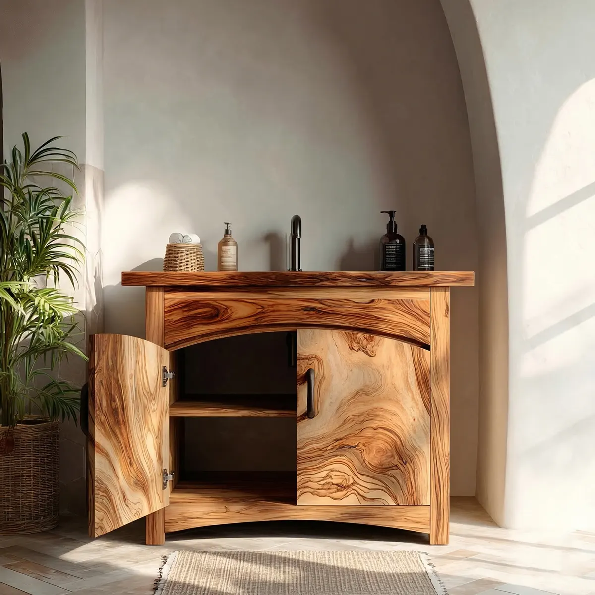 Traditional Bathroom Vanity Cabinet in Natural Solid Wood - Rustiracraft