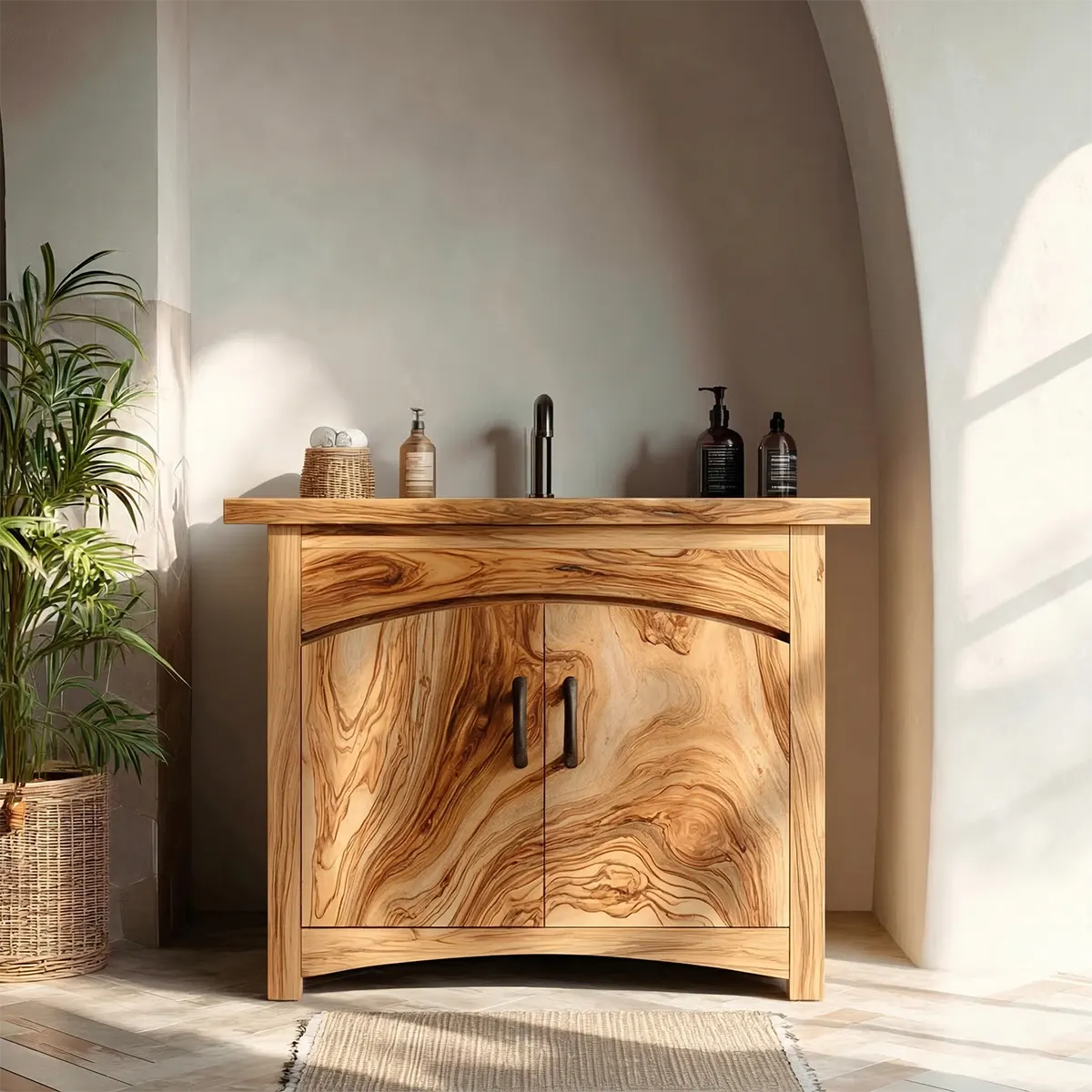 Traditional Bathroom Vanity Cabinet in Natural Solid Wood - Rustiracraft