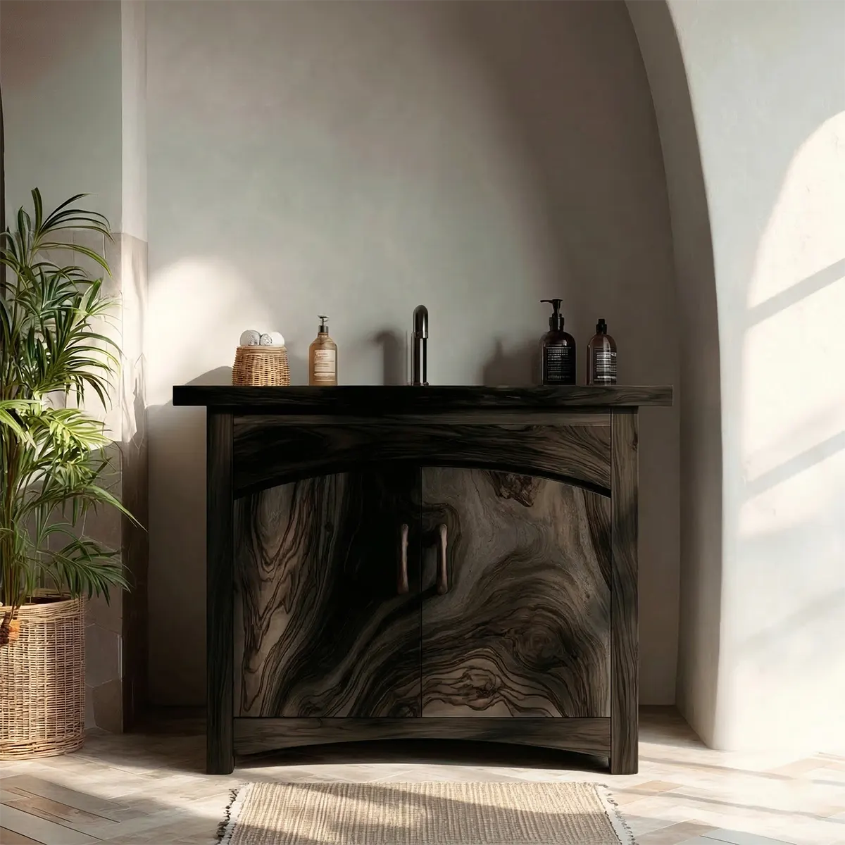 Traditional Bathroom Vanity Cabinet in Natural Solid Wood - Rustiracraft
