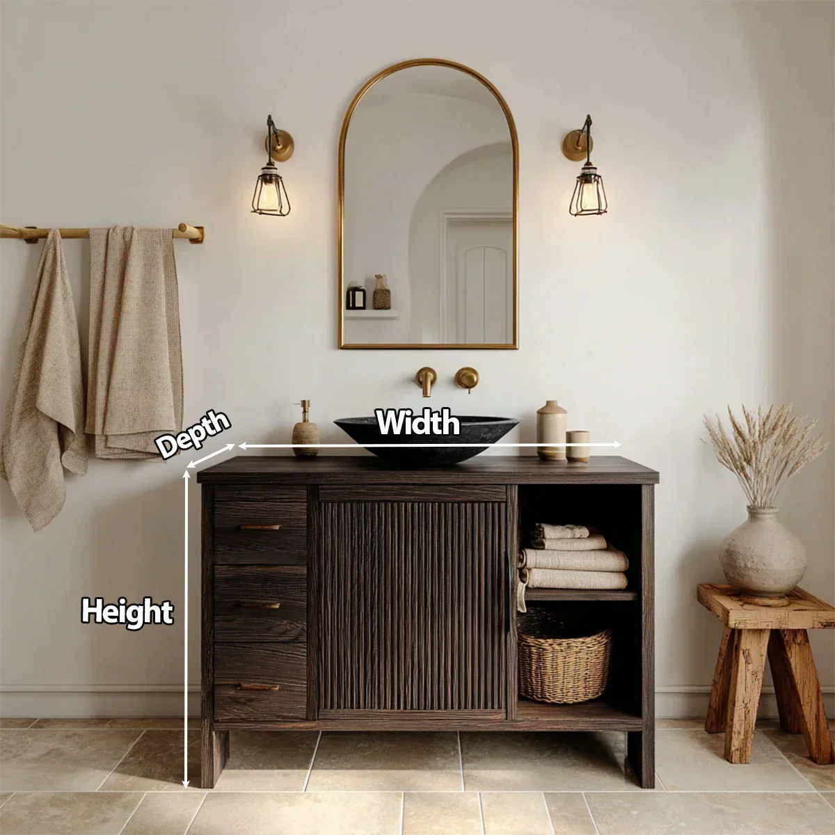 Traditional Bathroom Vanity Cabinet with Drawer Storage in Natural Solid Wood - Rustiracraft