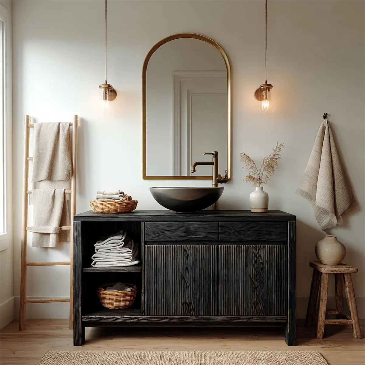 Traditional Bathroom Vanity Cabinet with Storage in Natural Solid Wood - Rustiracraft