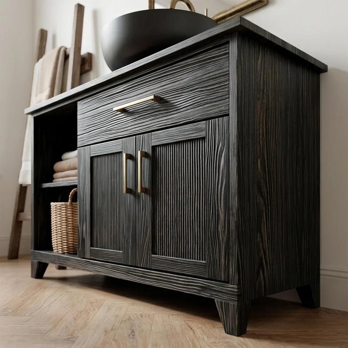 Traditional Bathroom Vanity Cabinet with Storage in Natural Solid Wood - Rustiracraft