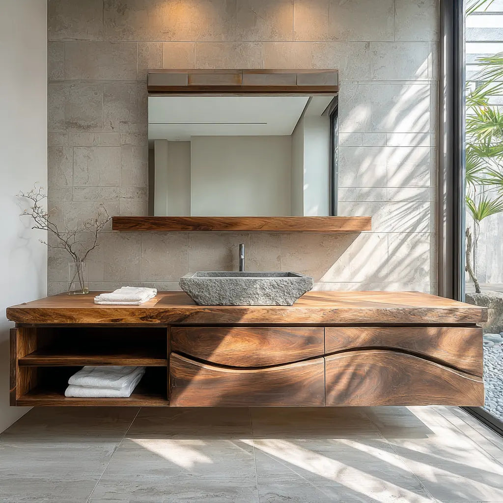 Traditional Solid Wood Bathroom Vanity – Handcrafted Natural Wood Storage Cabinet - Rustiracraft