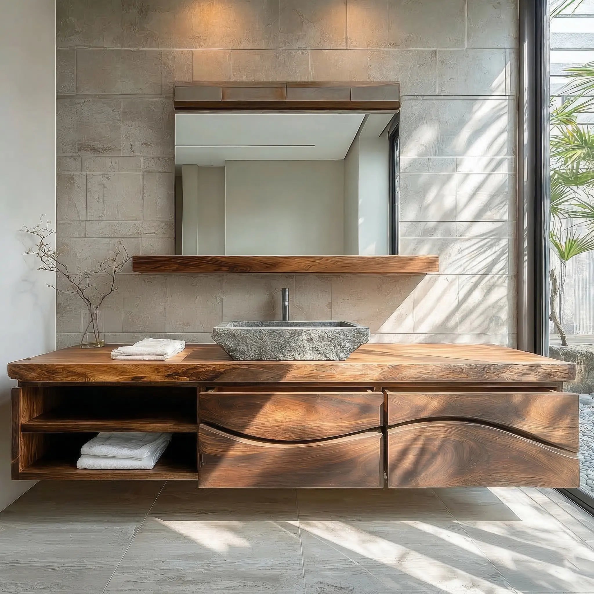 Traditional Solid Wood Bathroom Vanity – Handcrafted Natural Wood Storage Cabinet - Rustiracraft