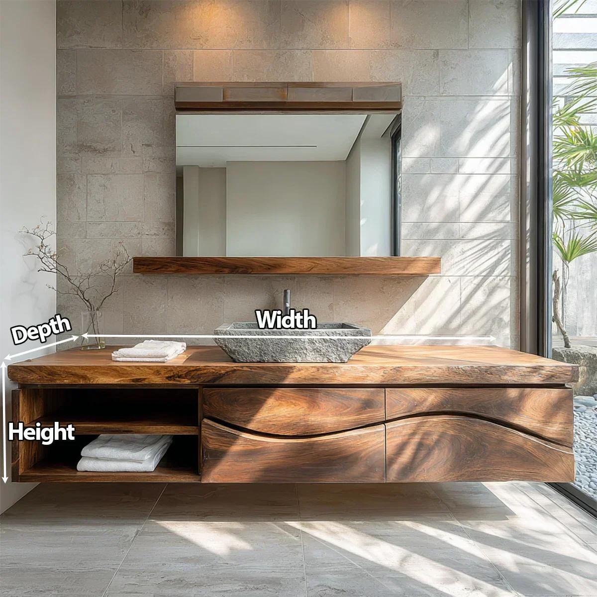 Traditional Solid Wood Bathroom Vanity – Handcrafted Natural Wood Storage Cabinet - Rustiracraft