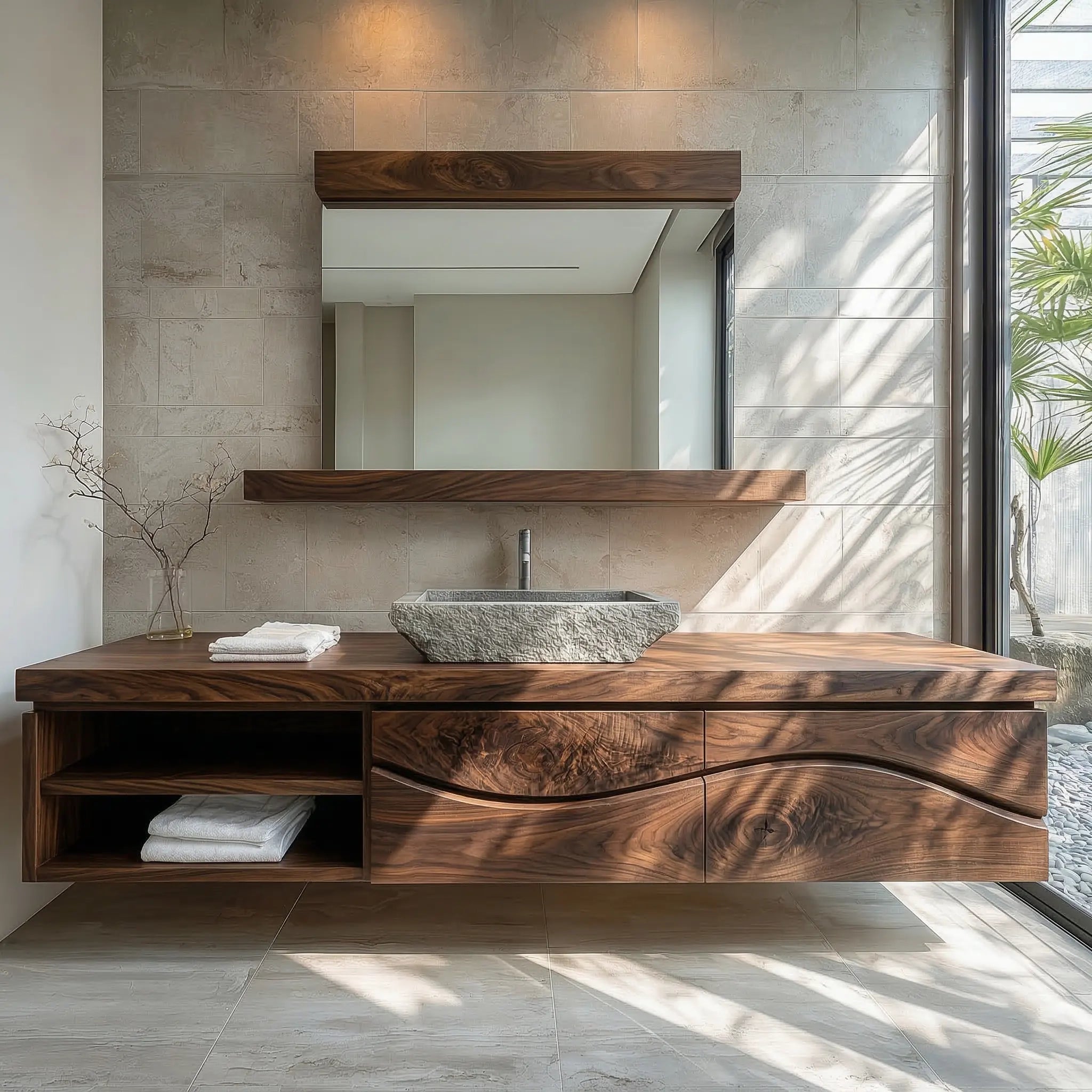 Traditional Solid Wood Bathroom Vanity – Handcrafted Natural Wood Storage Cabinet - Rustiracraft