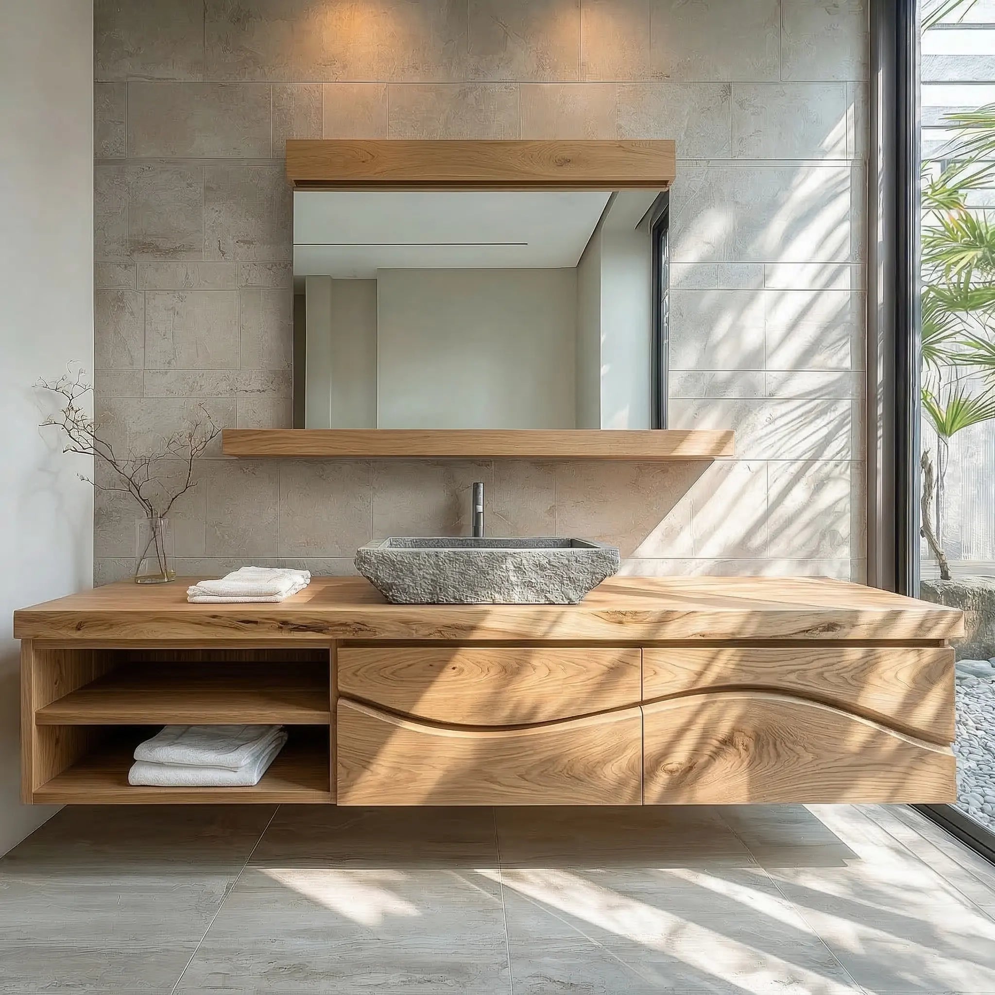 Traditional Solid Wood Bathroom Vanity – Handcrafted Natural Wood Storage Cabinet - Rustiracraft