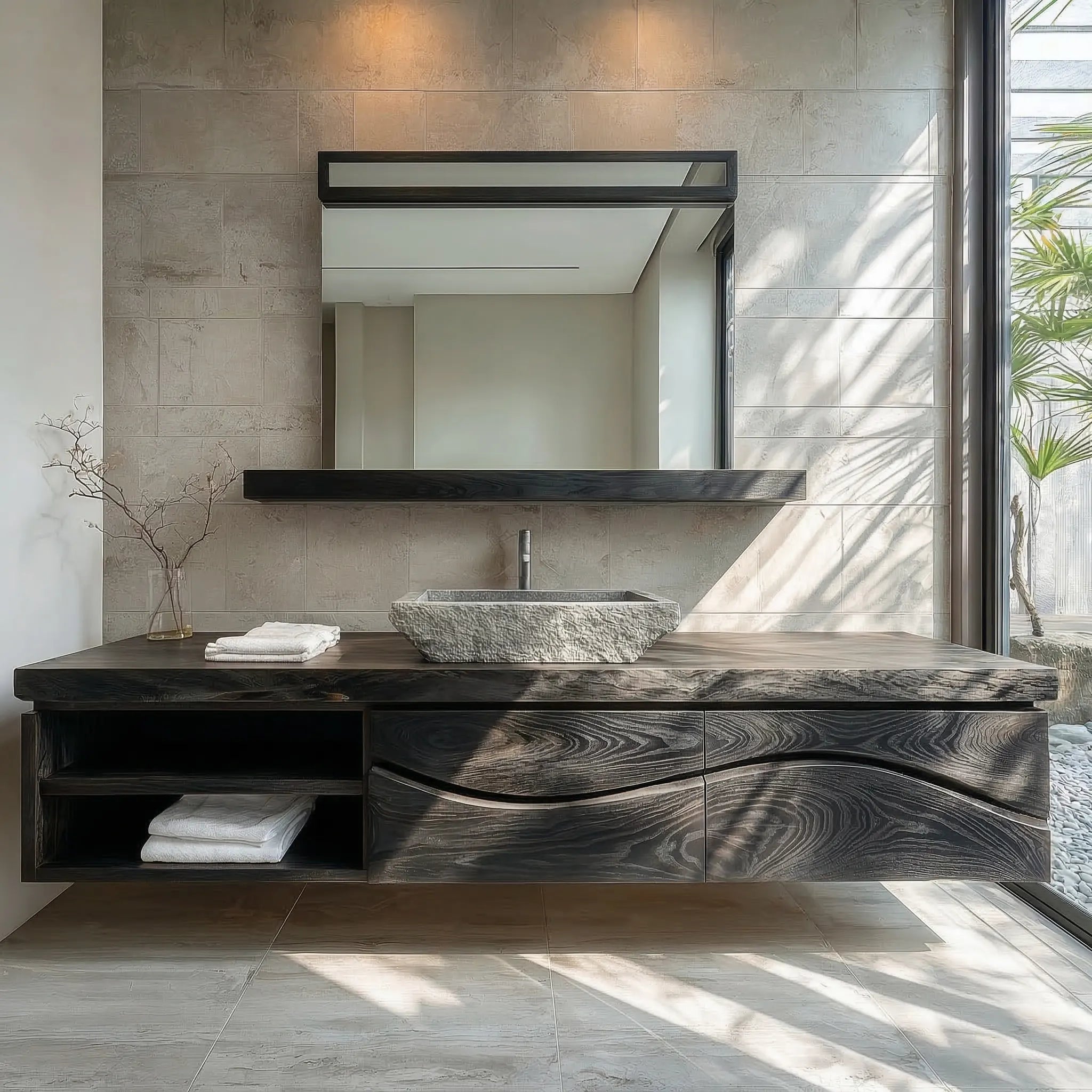 Traditional Solid Wood Bathroom Vanity – Handcrafted Natural Wood Storage Cabinet - Rustiracraft