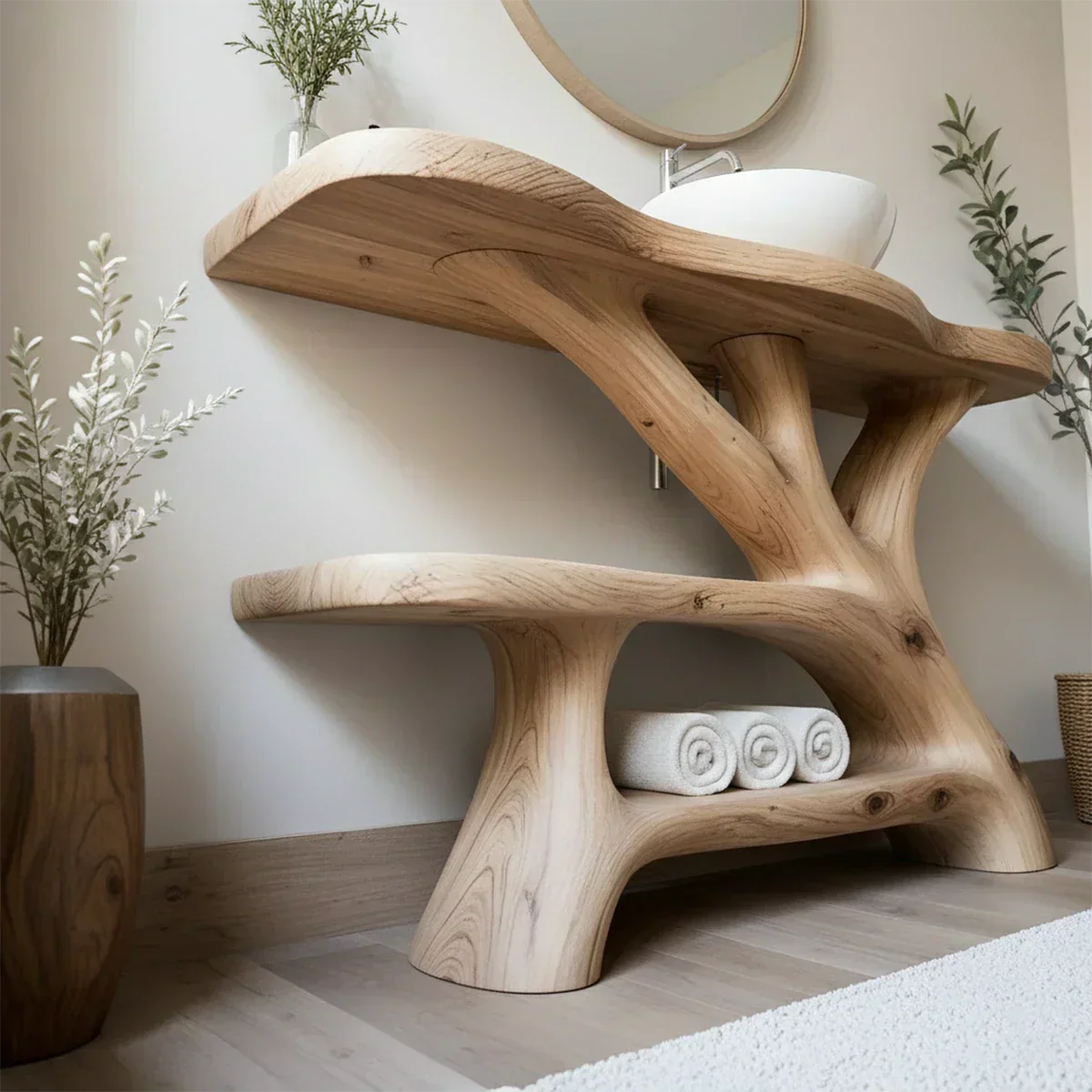 Tree Branch Solid Wood Vanity with Sculptural Base - Rustiracraft