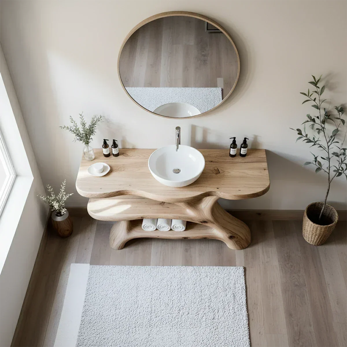 Tree Branch Solid Wood Vanity with Sculptural Base - Rustiracraft
