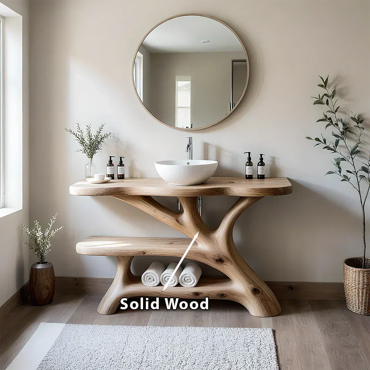 Tree Branch Solid Wood Vanity with Sculptural Base - Rustiracraft