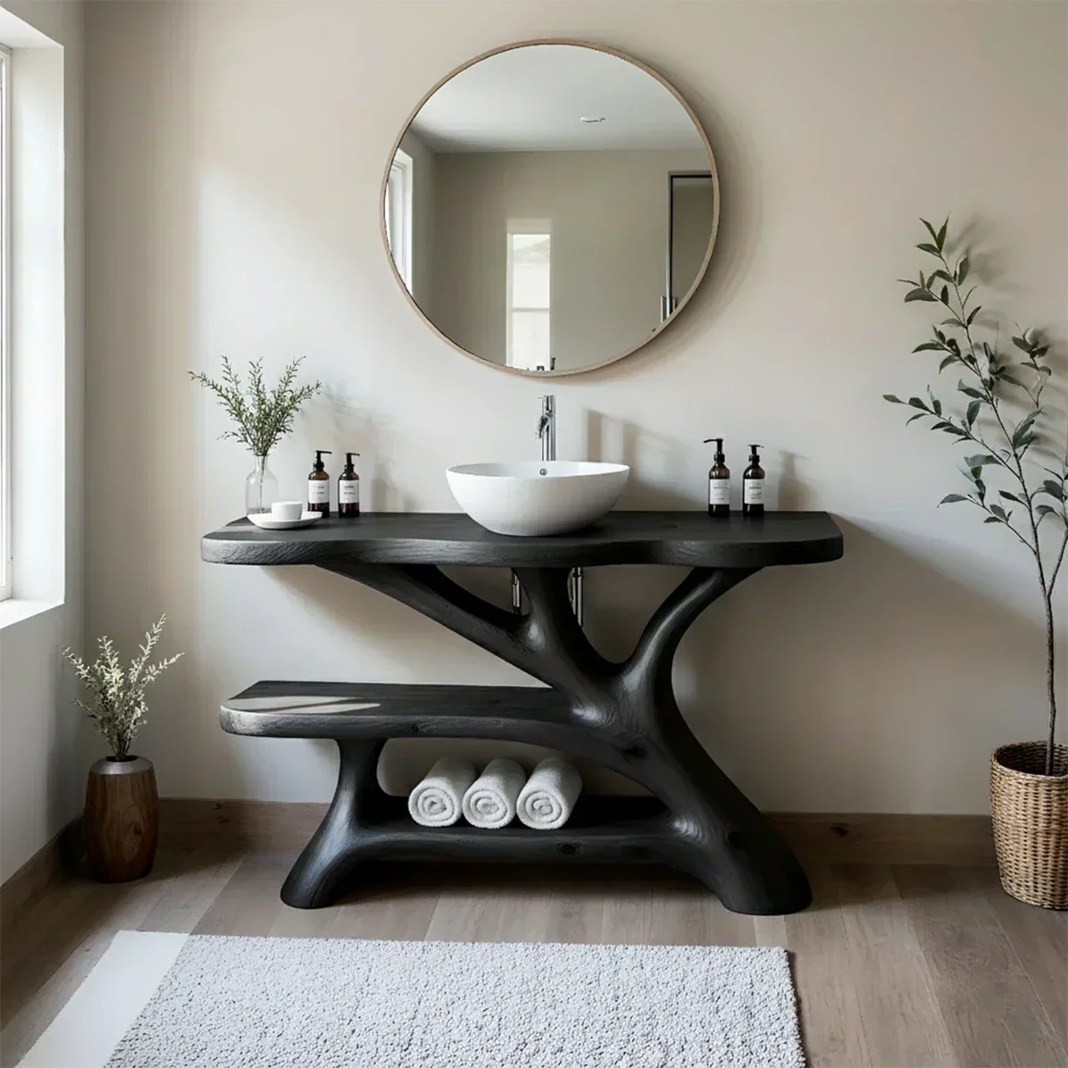 Tree Branch Solid Wood Vanity with Sculptural Base - Rustiracraft