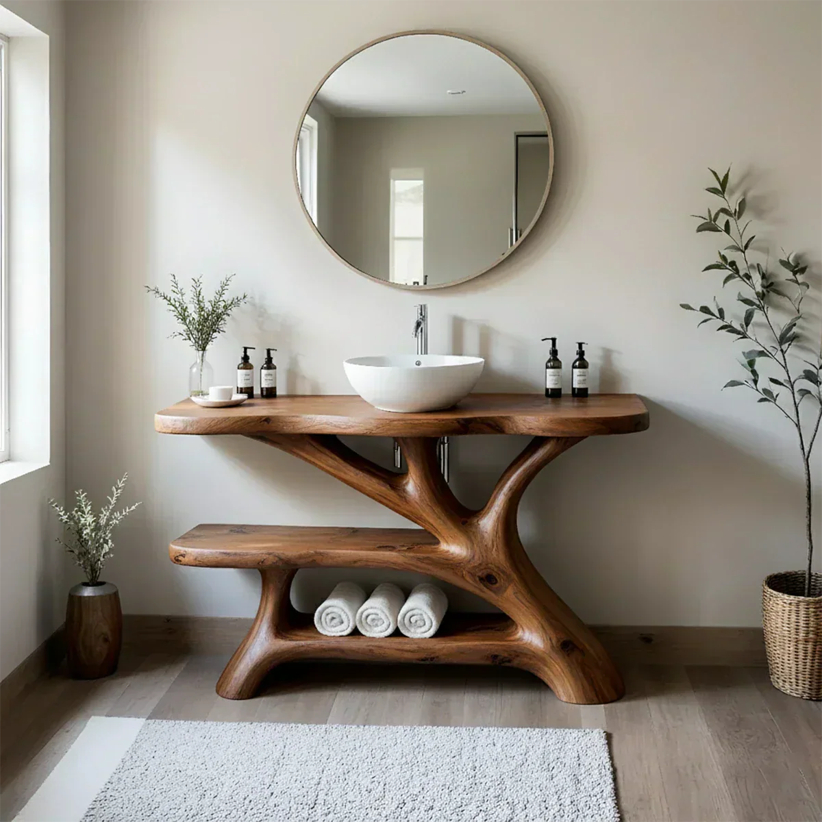 Tree Branch Solid Wood Vanity with Sculptural Base - Rustiracraft