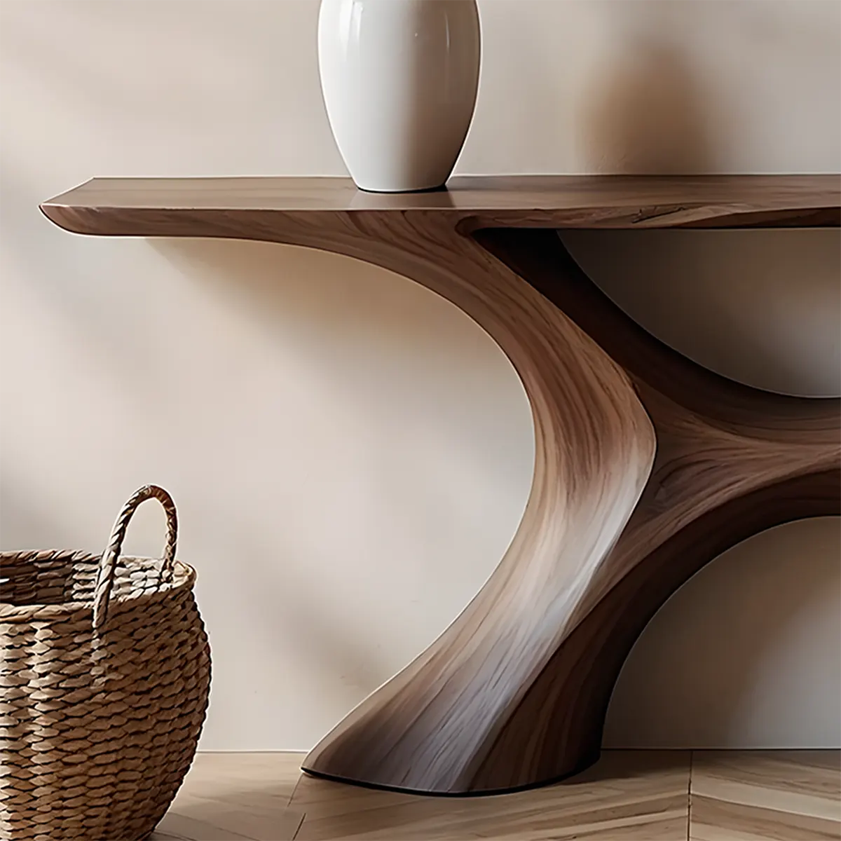 Twin Arch Walnut Console Table – Modern Sculptural Form - Rustiracraft