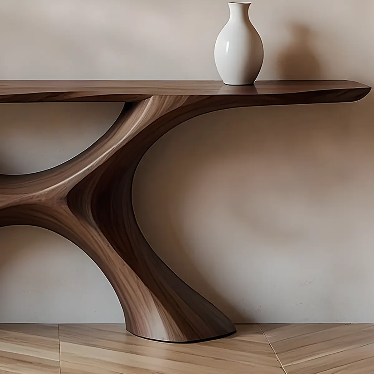 Twin Arch Walnut Console Table – Modern Sculptural Form - Rustiracraft