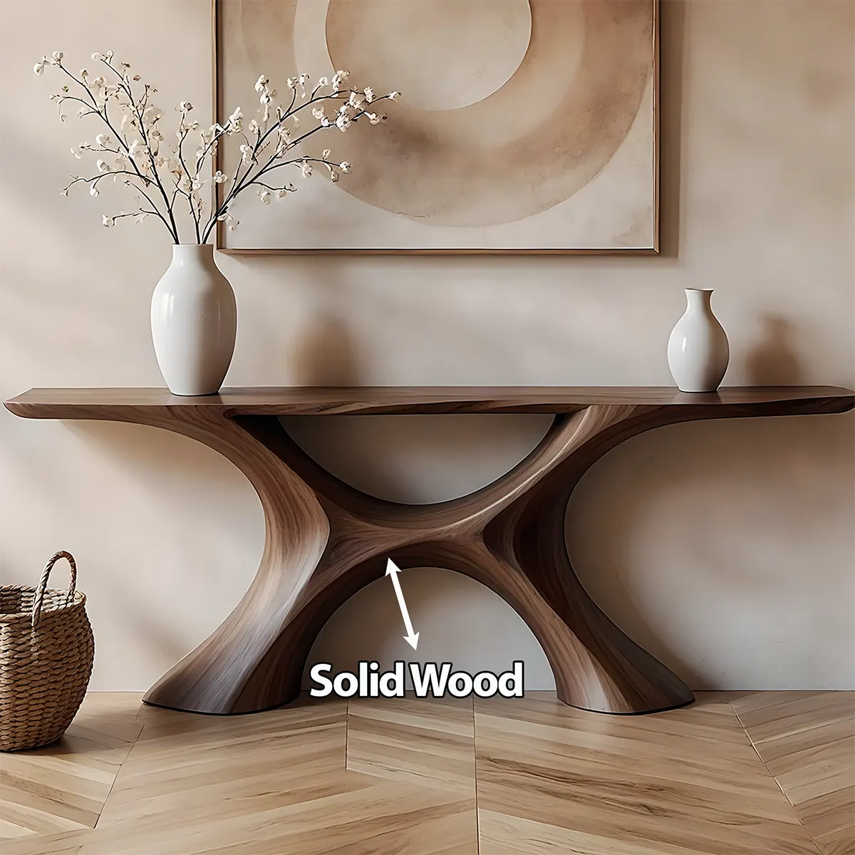Twin Arch Walnut Console Table – Modern Sculptural Form - Rustiracraft