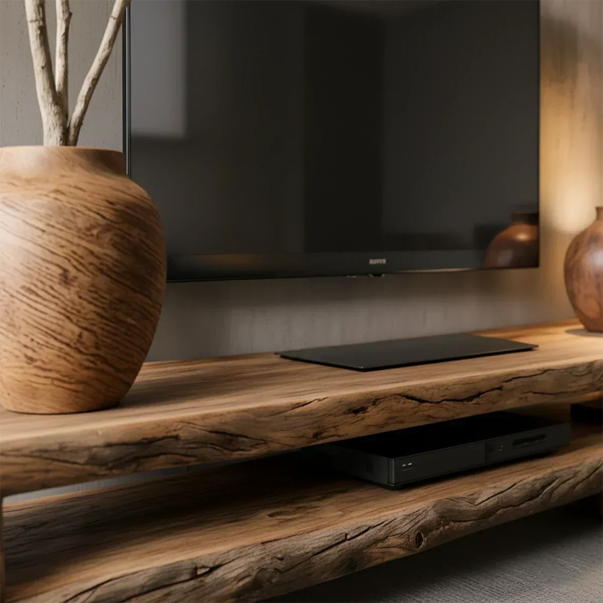 Wabi Sabi Solid Wood TV Stand – Rustic Driftwood Media Console - Rustiracraft