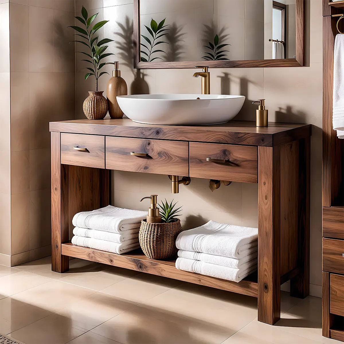 Walnut Essence Vanity – Solid Wood Bathroom Elegance - Rustiracraft