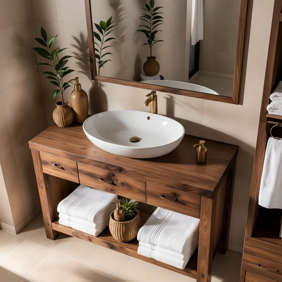 Walnut Essence Vanity – Solid Wood Bathroom Elegance - Rustiracraft